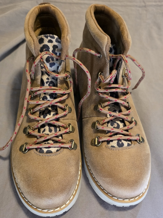 Skechers Shoes - Skechers Tan Suede Lace-Up Boots with Leopard-Print Tongue